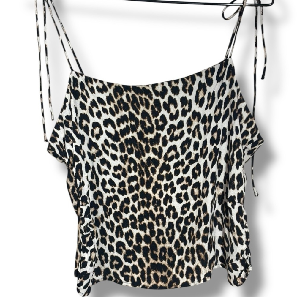 H&M NWT Tie Strap Rouched Back Light Beige/Leopard Print Draped Camisole Top - Picture 10 of 15